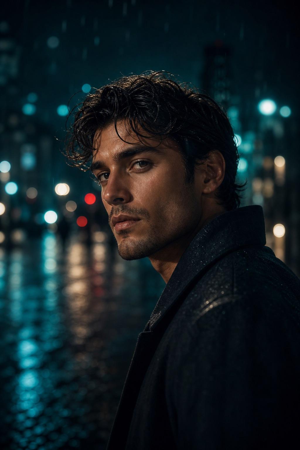 Synthetic cinematic portrait visual direction with controlled teal and warm light